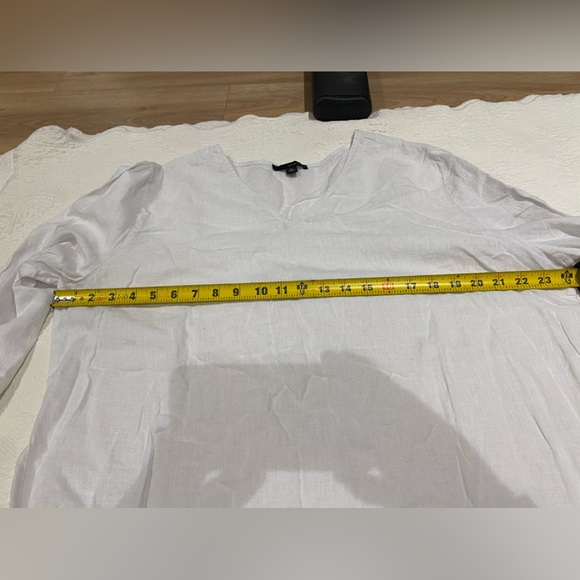 Harve Bénard Tunic White Long VNeck Blouse Top XL Linen - Picture 4 of 8